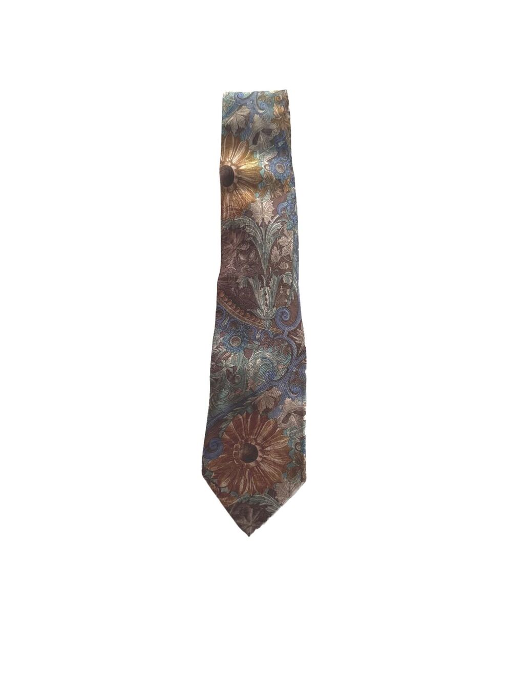Vtg 90s Proximo Silk Tie Sunflower Paisley Floral Tapestry Whimsigoth Brown 58